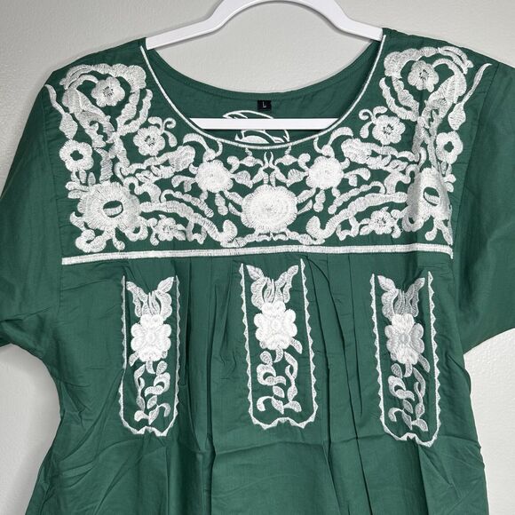 Spirit Dress Women’s Size L MSU Spartan Embroidery Boho Floral Tunic Top Blouse - Picture 2 of 9